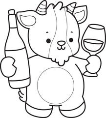 Coloring pages of cute goat animal icon stickers.