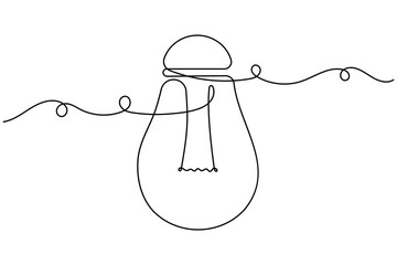 Light bulb continuous one line drawing white background minimalist style  electric and energy system isolated outline vector illustration