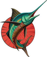  jumping blue marlin realistic vector illustration