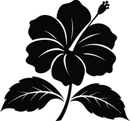 Hibiscus silhouette vector illustration. Hibiscus flower silhouette, hibiscus flower outline, floral line art, tropical blossom drawing
