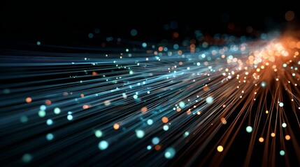 A close-up image showing fiber optic cables with vibrant glowing lights representing high-speed data transmission.