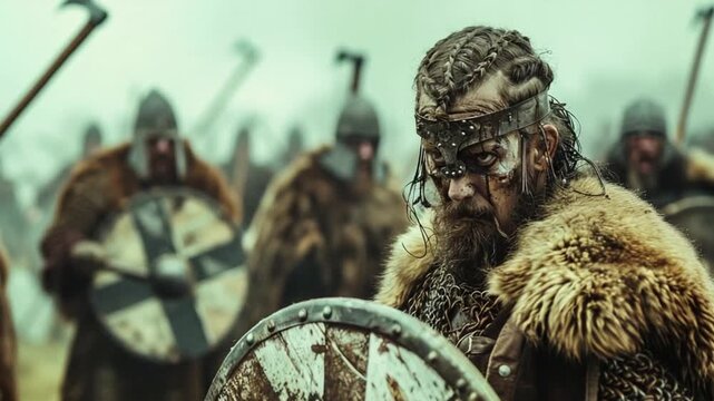 Vikings vs Saxons Muddy battlefield axes and shield 4K Videos 