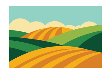 Rolling Hills With Crops Minimalist Vector