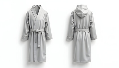 Gray Bathrobe Front and Back View on White Background