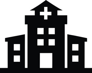 Hospital building silhouette vector, Hospital icon symbol
