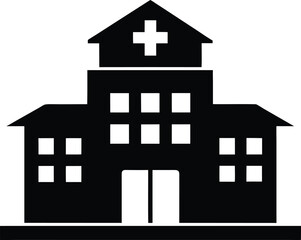 Hospital building silhouette vector, Hospital icon symbol
