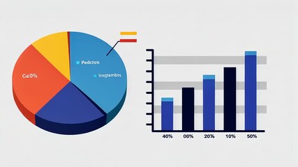 Colorful pie chart and bar graph showcasing data distribution and trends in a business report - Powered by Adobe
