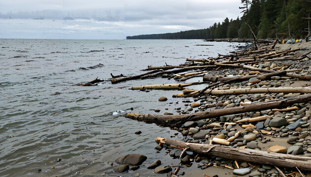 Le rivage dénudé sous un ciel menaçant