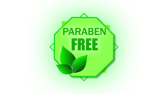 Animated paraben free logo. Sustainable product branding for wellness and skincare. Green leaf paraben free emblem. Natural cosmetic design for health and wellness.