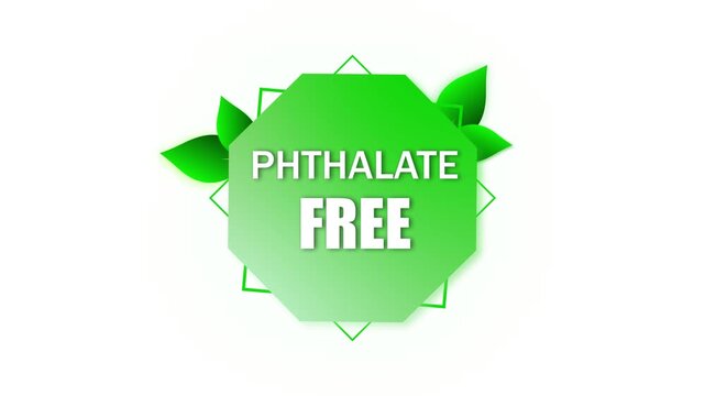 Animated phthalate free logo. Modern minimalist design for eco friendly marketing visuals. Phthalate free label motion graphic. Clean and natural product packaging advertising video.