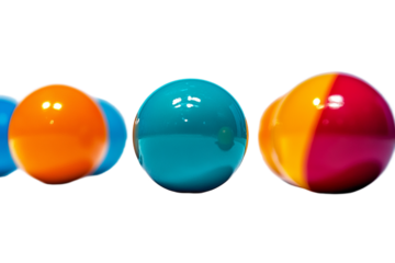 Vibrant colorful spheres composition creating playful designs and visual intrigue on transparent background