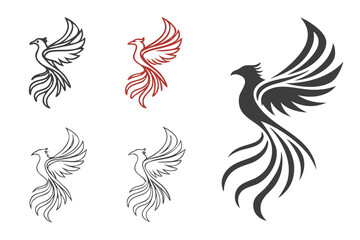 Obraz premium A collection of phoenix bird illustrations isolated on white background, showcasing mythical firebird designs