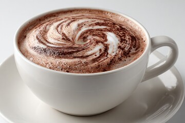Delicious Close up of a Creamy Hot Chocolate Drink with Swirled Chocolate