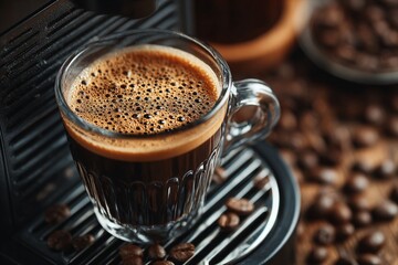 Steaming Cup of Espresso, Freshly Brewed, Showcasing Rich Aroma and Flavor Profile