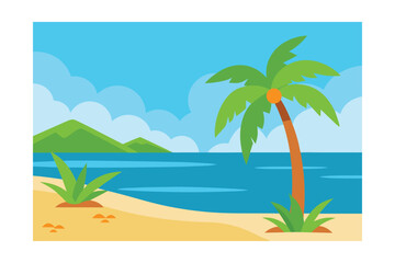 Obraz premium Flat Illustration Of A Tropical Beach