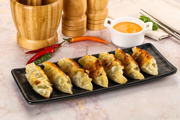 Japanese fried Gyoza stuffed dumplings