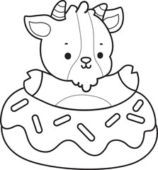 Coloring pages of cute goat animal icon stickers.