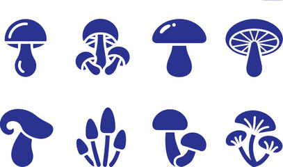 Various Blue Mushroom Icons fungi nature
