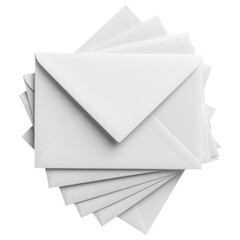 Pile of Clean White Envelopes on Transparent Background for Designs
