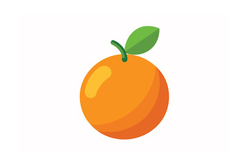 Cartoon Orange Fruit With Leaf Clean Style On White