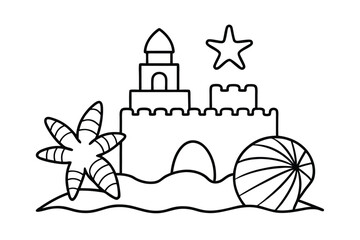 Cartoon Beach Scene With Sandcastle And Seashells