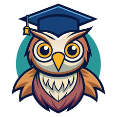 Cute Cartoon Owl Wearing a Graduation Cap, Representing Wisdom and Education