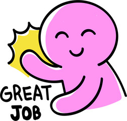 Playful illustration set of cartoon characters showing gestures with motivational text elements