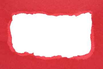 Red torn paper or cardboard message backdrop with rough edges and blank copy space for text in the middle, png template on transparent background design element