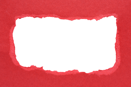 Red torn paper or cardboard message backdrop with rough edges and blank copy space for text in the middle, png template on transparent background design element