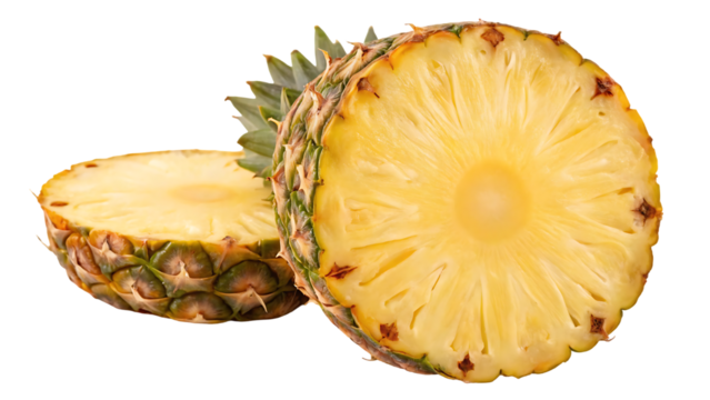 pineapple slice isolated png pineapple on transparent background cut pineapple no background pineapple half of slice and piece on transparent png full depth of field