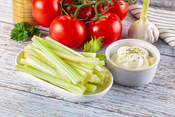 Dietary green celery stick heap