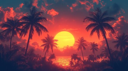 Tropical sunset landscape