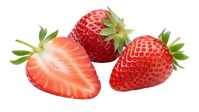 strawberry isolated strawberries with leaf isolate whole and half of strawberry on white strawberries isolate side view strawberries set