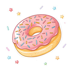 Pink frosted donut with sprinkles isolated on transparent background