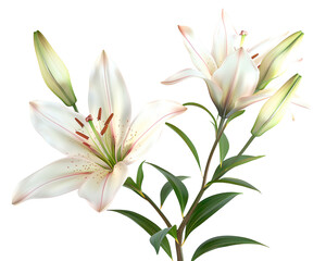 Elegant blooming lilies with buds, cut out