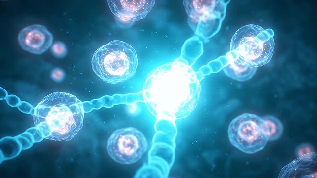 glowing blue tones, abstract representation of chemotherapy drugs targeting dividing cancer cells in bloodstream