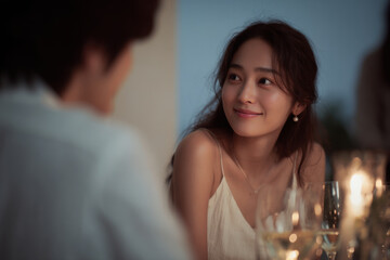 intimate dinner setting where ai enhances romantic atmosphere as couple shares genuine gaze