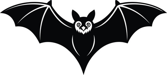 Black silhouette of a flying bat with outstretched wings on a white background