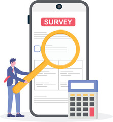 people look through magnifying glass at survey results,

