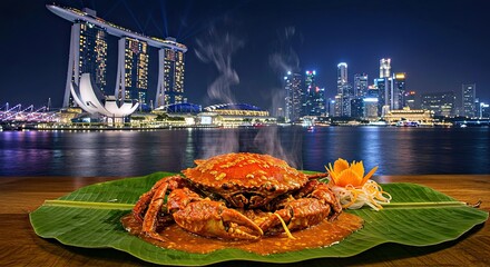 Steaming Chili Crab Banana Leaf Laksa Garnish Singapore Icon