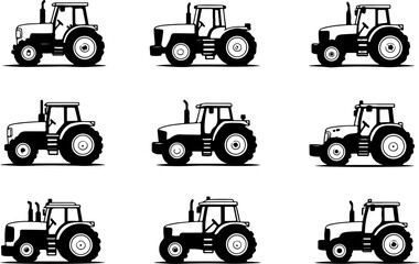 Farm Tractor Silhouette Vector Set 