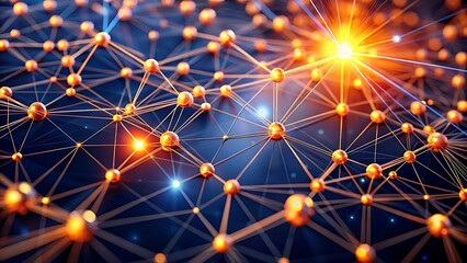 Abstract Network Connection Structure with Glowing Nodes and Lines on Dark Background