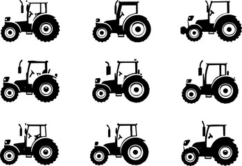 Farm Tractor Silhouette Vector Set 