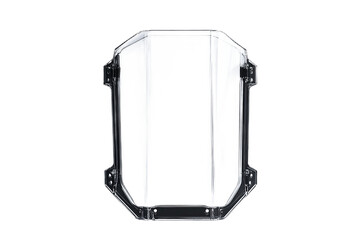 Modern translucent shield armor with angular design on transparent background