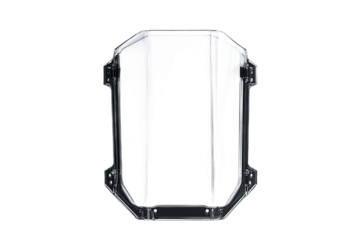 Modern translucent shield armor with angular design on transparent background