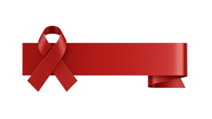 Red Awareness Ribbon with Blank Banner for Health Campaigns
