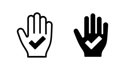 Obraz premium Hand Icons: Check Mark, Approval, Confirmation, Black and White, Simple, Minimalist Design, Vector Graphics
