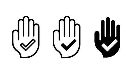 Fototapeta premium Hand with Checkmark Icon: Three Variations, Line Art, Black and White, Approval, Confirmation, Positive Feedback, Simple Design.