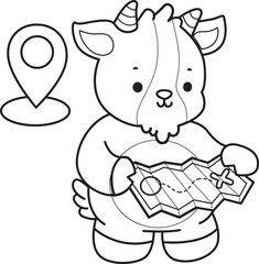 Obraz premium Coloring pages of cute goat animal icon stickers. 