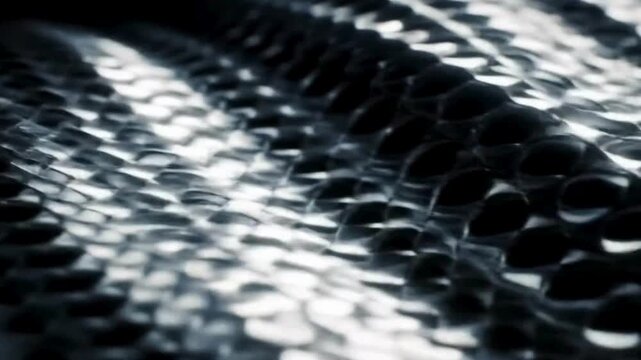 Close-up of a white ball and black and white beads creating a vintage pattern with a metallic texture, evoking old technology design
